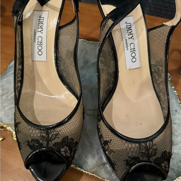Jimmy Choo Patent Leather Peep Toe Heels - Picture 6 of 10
